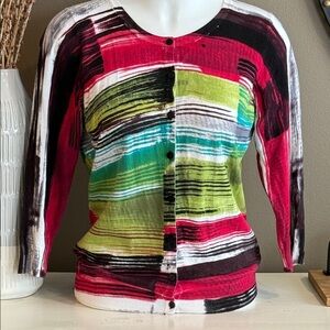 JOSEPH A Colorful Multi-Brush Print Cardigan Sweater NWT $68 Size M